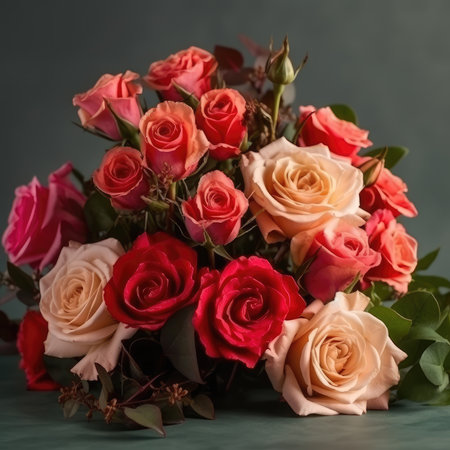 The bouquet was a stunning display of love and affection, with its vibrant red and soft pink roses intertwined in a beautiful arrangement. Each petal seemed to radiate with a warmth that could only come from true love. As I held it in my hands, I couldn't help but feel overwhelmed with emotion. It was as if the bouquet was a physical representation of the love that I had for my partner. With each rose, I was reminded of the moments we had shared together, and the memories we had yet to create. It was a truly romantic gesture that I would never forget.の素材