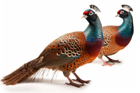 Pheasants isolated on white background, closeup of photoの素材
