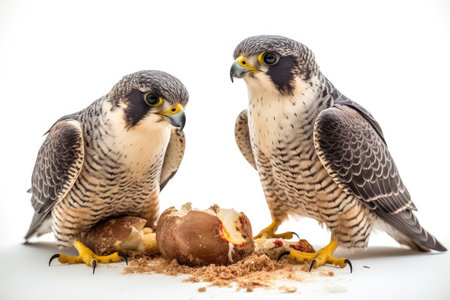 Peregrine Falcon and Gyrfalcon eating an eggの素材
