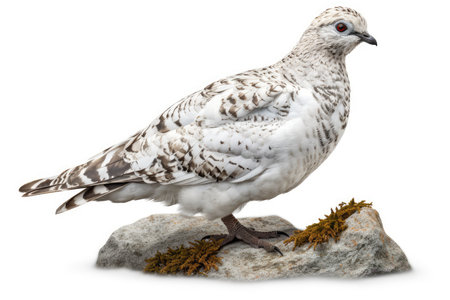 Pigeon on a rock in front of a white background.の素材