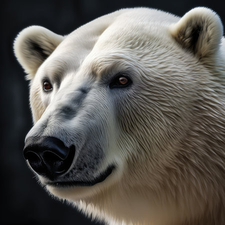 Portrait of a polar bear on dark background, close-upの素材