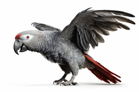 African Grey Parrot, Isolated on White, 3D Illustrationの素材