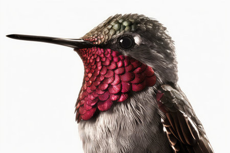 Close-up of a hummingbird isolated on a white background.の素材