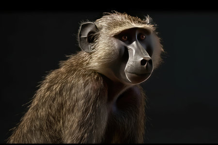 Portrait of a baboon on a black background, close-upの素材