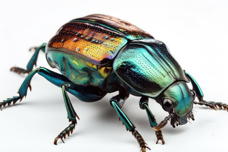 Macro shot of a beetle isolated on white background. Macro photography.の素材