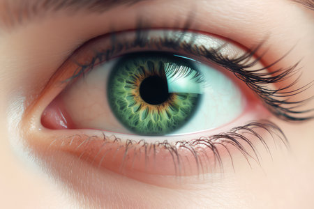 Close-up of human green eye. Conceptual image. 3d renderingの素材