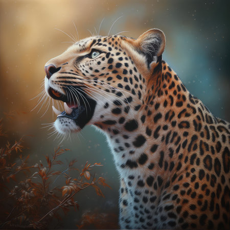 leopard portrait in the forest, digital painting of a wild catの素材