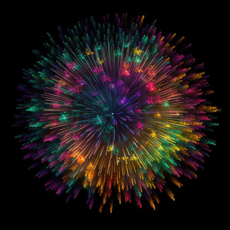 Colorful fireworks isolated on black background. Vector illustration for your designの素材