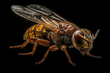 Hoverfly isolated on black background. Macro image of insect.の素材