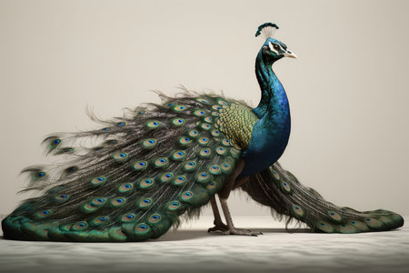 Peacock with feathers on a light background. 3d renderingの素材