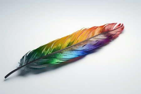Colorful feather isolated on white background. 3d render illustration.の素材
