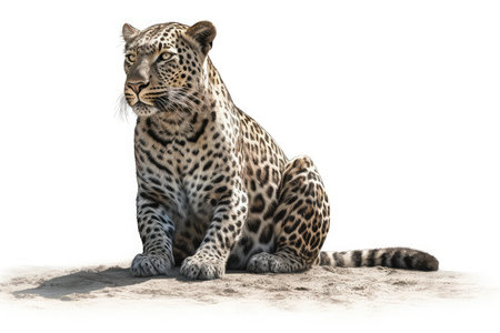 Leopard sitting on sand isolated on white background. 3d illustrationの素材