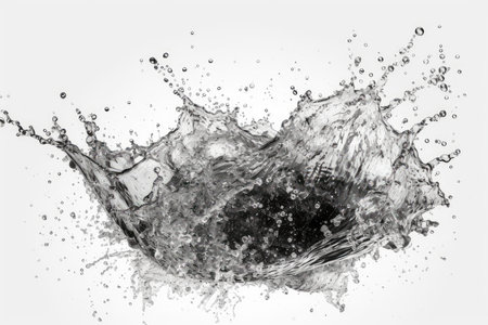 Water splash isolated on white background. 3d illustration. Black and white.の素材