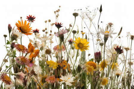Wildflowers isolated on white background. Summer meadow. Nature backgroundの素材