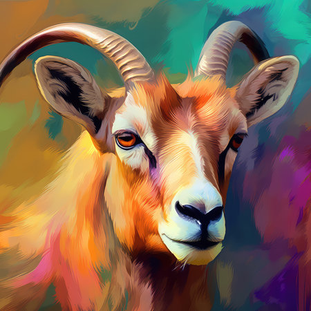 Portrait of a goat on a colorful background. Digital painting.の素材