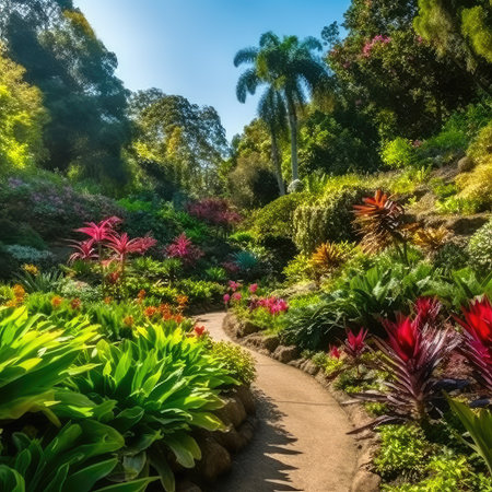 Beautiful landscaped botanical garden in San Diego, California.の素材