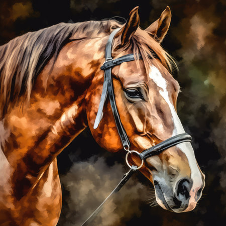 Portrait of a horse with a bridle. Digital painting.の素材