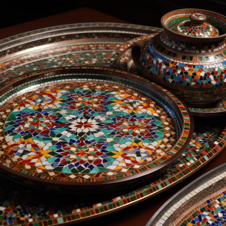 Close up view of traditional moroccan ceramics on the tableの素材