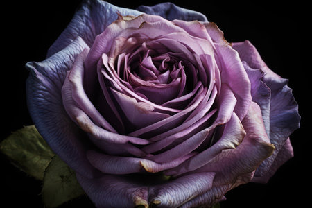 Beautiful purple rose on black background, close-up photo.の素材