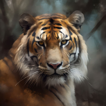 Digital painting of a tiger in the forest. Digital painting of a tiger.の素材