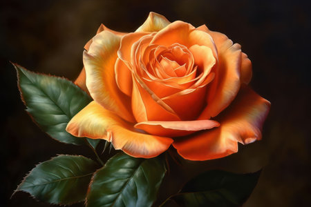 Beautiful orange rose on dark background, closeup. Space for textの素材