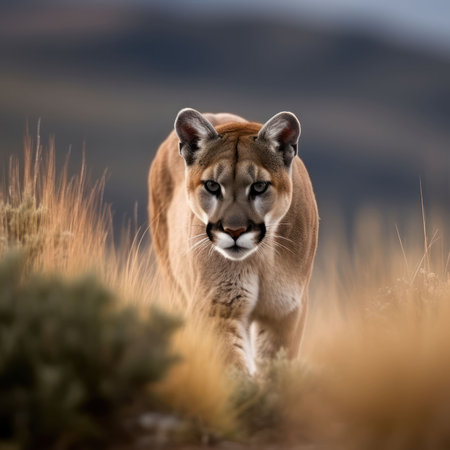Mountain Lion (Puma concolor) in the grasslandの素材