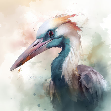 Watercolor illustration of a beautiful bird. Heron in profile.の素材