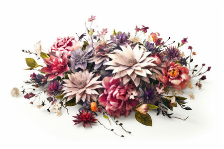 beautiful bouquet of dried flowers on a white background close-upの素材
