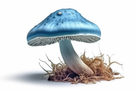 Blue mushroom isolated on a white background. 3d render illustration.の素材
