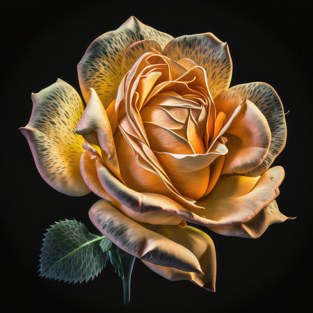 Beautiful orange rose flower isolated on black background. 3d illustrationの素材