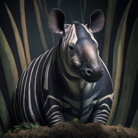 Zebra in the jungle,3d render illustration on black backgroundの素材