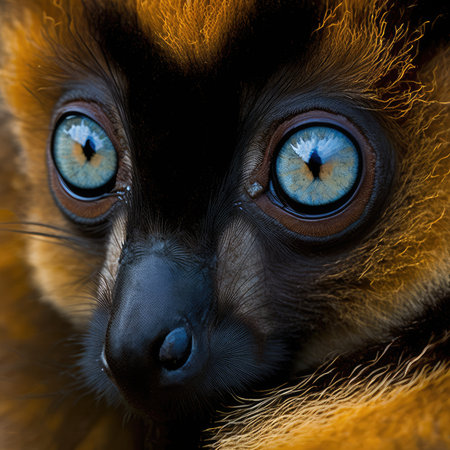 Close-up of the eyes of a ring-tailed lemurの素材