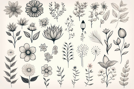 Set of hand drawn floral elements. Vector illustration for your design.の素材