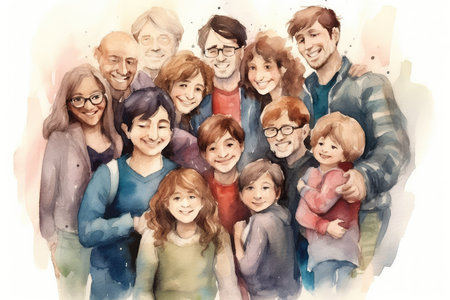 Portrait of a happy family. Watercolor painting. Illustration.の素材