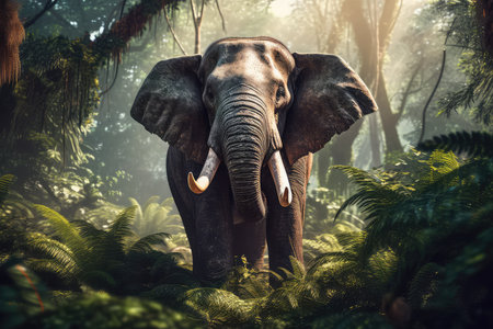 Elephant in the jungle of Sri Lanka. This is a 3d render illustrationの素材