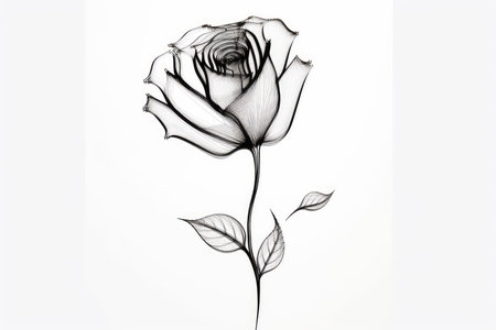 black and white rose on a white background with copy space for textの素材