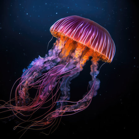 Colorful jellyfish floating in the ocean. 3D illustration.の素材