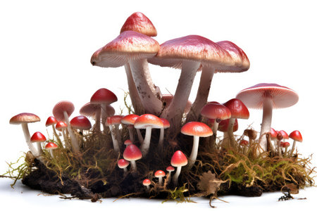 Mushrooms on a white background with space for your text.の素材