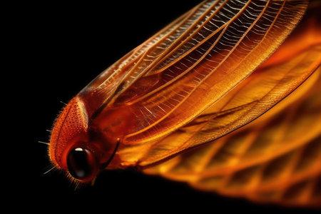 Macro shot of the wing of an insect on a black backgroundの素材