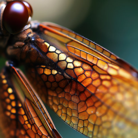 Macro shot of a dragonfly's eye with a blurred background.の素材
