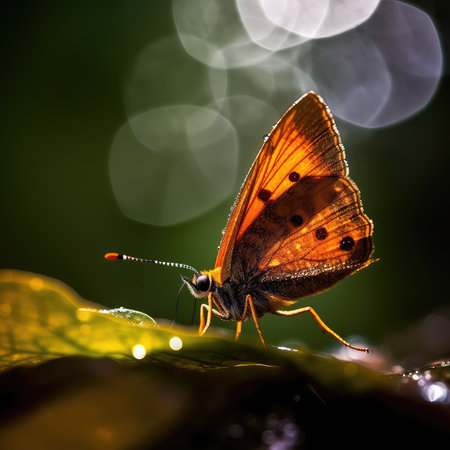 Butterfly on leaf with bokeh background, close upの素材