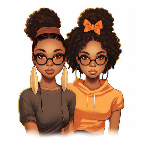 Portrait of beautiful african american girls in glasses. Vector illustration.の素材