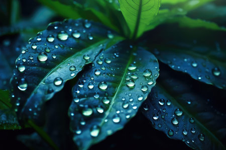 Water droplets on green leaves after the rain. Natural background.の素材
