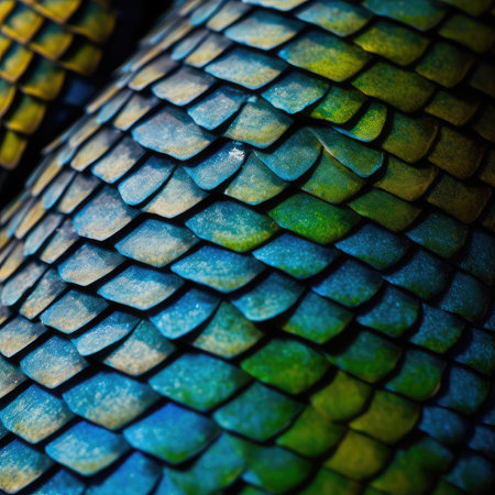 Closeup detail of dragon skin texture background. Shallow depth of field.の素材