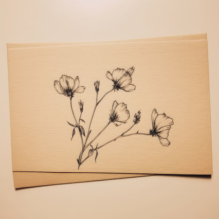 Vintage card with hand drawn flowers. Retro card with flowers.の素材