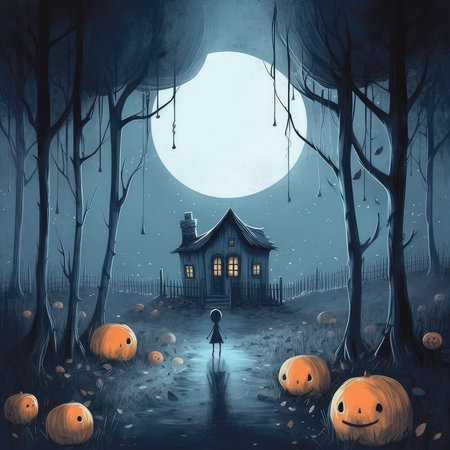 Halloween background with haunted house and jack o lanterns - illustrationの素材