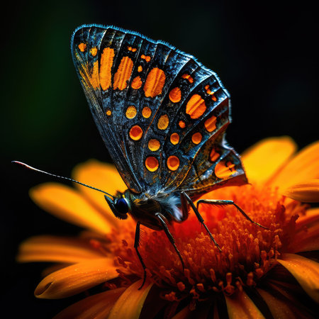 Butterfly on a flower in the garden. Macro photo.の素材