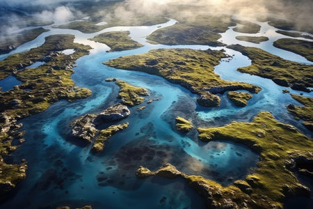 Aerial view of the river in Iceland. Beautiful nature background.の素材