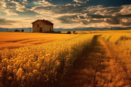 Sunset in Tuscany, Italy. Rural landscape at summer.の素材