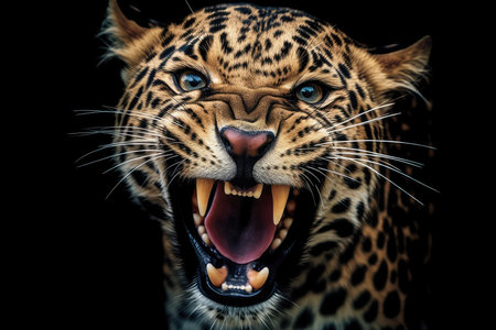 Portrait of a leopard on a black background. Studio shot.の素材
